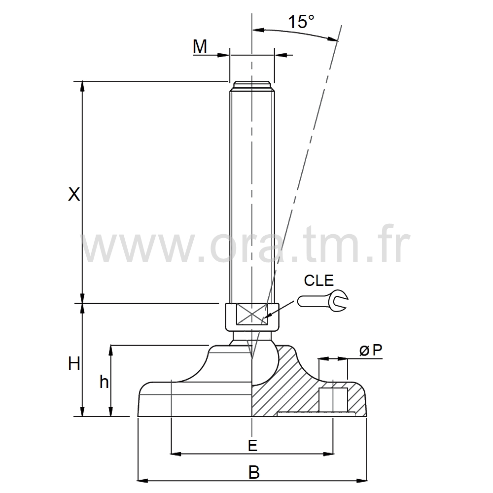 VMB2 - VERIN PIED MACHINE - PRISE 2 PLATS ANGLE 15°